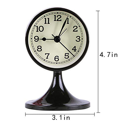 3" Round Quartz Analog Metal Alarm Clock Silent Non Ticking Desk Clock - color: Black