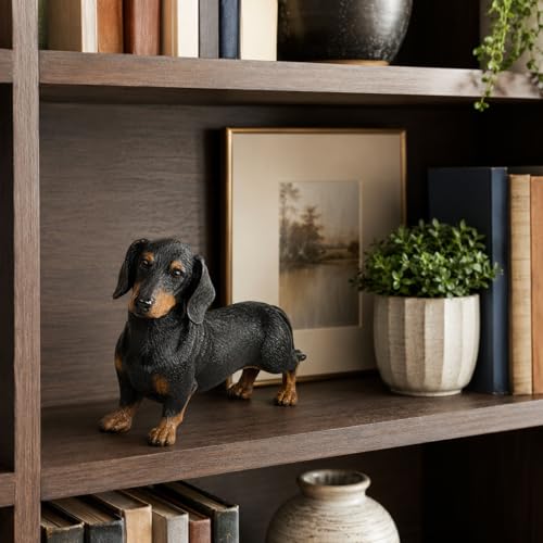 Comfy Hour Dachshund Statue Figurine, 7 Inch Black and Brown Realistic Resin Dog Sculpture, Small Wiener Dog Decor for Shelf, Desk, Bookshelf, Mantel, Entryway, Gift for Pet Lovers