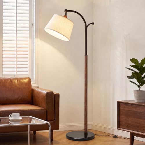 Floor Lamp, 9W 850lm Smart LED Arch Floor Lamp - Marble Base - color: Wood Grain + Marble Base