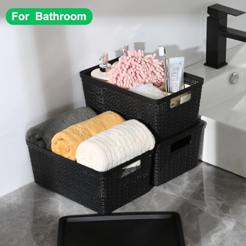 6 Pack Plastic Storage Baskets with Lid,Black Stackable Bins - color: Black