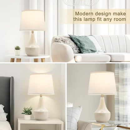 GyroVu 18" Table Lamp Set of 2, Ceramic Table Lamp Classic Beside Lamps Nightstand Lamp Modern Lamp for Living Room, Bedroom & Office Rocker Swtich Cream-LED Bulbs Included - color: 18.63" Ceram