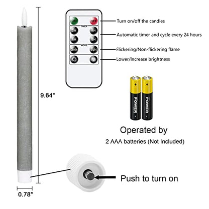 GenSwin Flameless Taper Candles LED Battery Operated Remote Timer Grey - color: 6-Grey