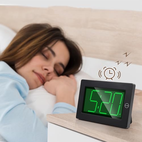 Alarm Clock, Wall Clock, Digital Clock, 3" LED Digit Display, Adjustable Brightness, Auto Night Mode, Auto Alarm Volume Increasing, Wall-Mount & Table-top - color: Black-green
