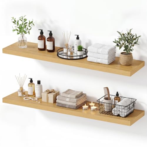 Vivelove 10 Inch Deep Floating Shelves 40” Set of 2, Oak - color: Oak, size: 40”wx10.2”dx1.5”h