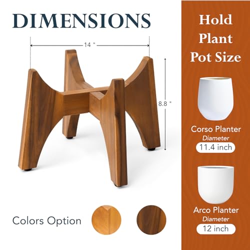 KUTE NEST 8.8" H x 14" W Acacia Solid Wood Plant Stand - Walnut - color: Walnut, size: Low - Small - 8.8"H x 14"W