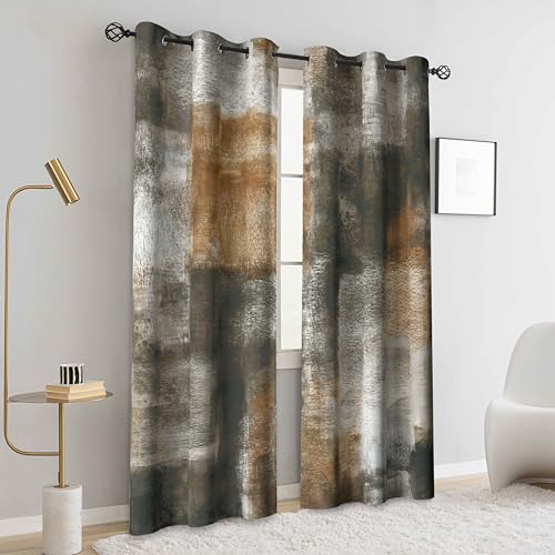 Tan Abstract Curtains for Living Room Bedroom, 42W x 63L, 2 Panels - color: Tan, size: 42"W x 63"L (Pack of 2)