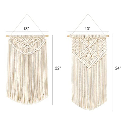 Mkono 2 Pcs Macrame Wall Hanging Boho Wall Art Decor Woven Chic Bohemian Room Decor for Bedroom Nursery Living Room Dorm Apartment, Medium Size 22" L x 13" W and 24" L x 13" W - size: Medium