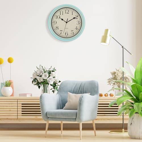 Foxtop Retro Wall Clock Silent Battery Operated Clock, 14" Light Turquoise - color: Light Turquoise, size: 14 Inch