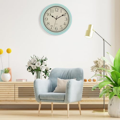 Foxtop Retro Wall Clock Silent Battery Operated Clock, 14" Light Turquoise - color: Light Turquoise, size: 14 Inch