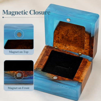 Wedding Ring Box for Proposal with Single Slot, Handcrafted, Made of Wood and Resin, Wedding Ceremony, Jewelry Organizer - color: Light Blue
