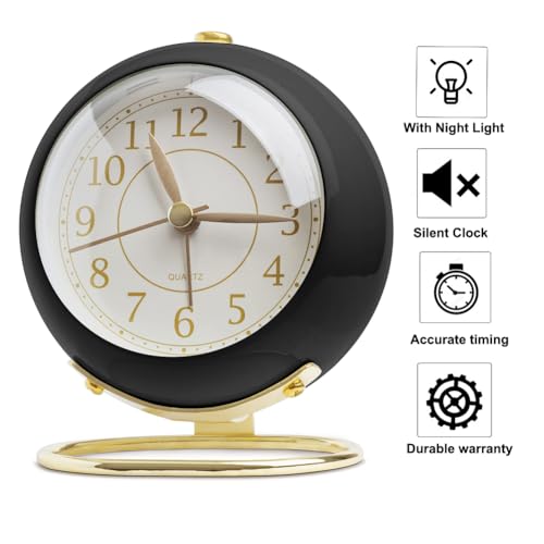 SHISEDECO Small Tableclocks Classic Non-Ticking Tabletop Alarm Clock, Black - color: Black Gold