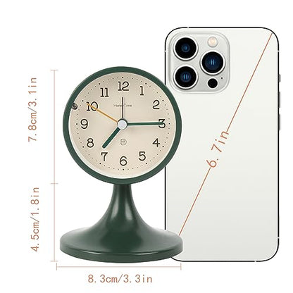 3" Round Quartz Analog Metal Alarm Clock Silent Non Ticking Desk Clock | Small Bedside Table Clock with Stand Bedroom Home Office Battery Operated (batteries not included) - color: Green