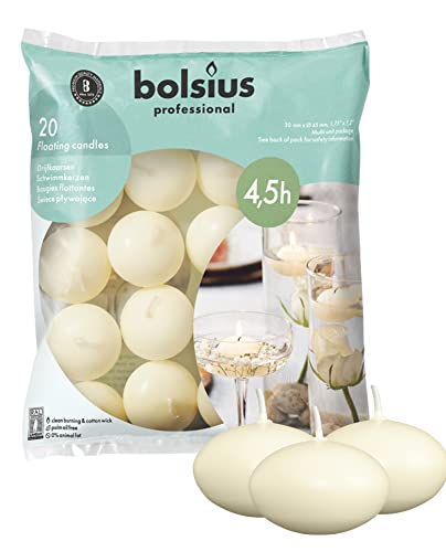 BOLSIUS Unscented Floating Candles - Pure Rich Creamy Ivory, 20 Set - Smokeless, European Quality - Imbue Breathtaking Ambiance for Romantic Wedding Centerpieces, Decorations, Events, Holiday Parties - size: 1.75 Inch, style: 1 Pack