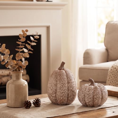2Pcs Resin Pumpkin Figurines, Lattice Fall Thanksgiving Decor - style: Lattice Emboss Pumpkin