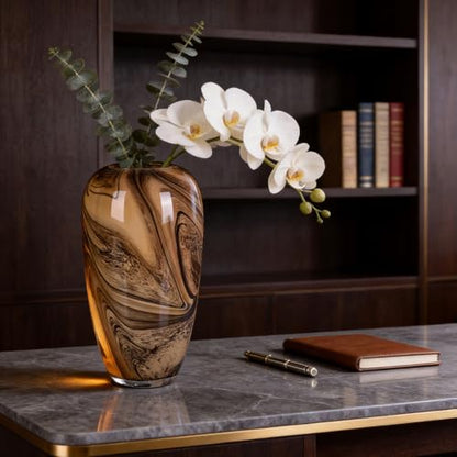 Hand Blown Glass Vase Decorative Flower Vase for Home Decor Living Room Bedroom Office Centerpiece Tabletop Display Modern Art Glass Decor Wide Mouth Design (Quicksand Vase - L) - size: Quicksand Vase - L