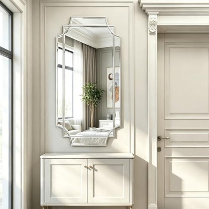 47"x24" Large Rectangle Beveled Mirror with Silver Geometric Frame - color: Silver, size: 47"L x 24"W