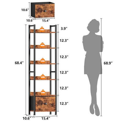 Furologee 6 Tier Bookshelf Set of 2,Industrial Bookshelves and Bookcases - color: Rustic Brown, size: 6 Tier-2 PCS
