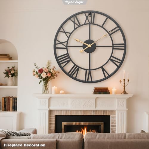 Pytha Sight 20 Inch Metal Roman Numerals Large Wall Clocks for Living Room - color: Black Roman, size: 20 Inch