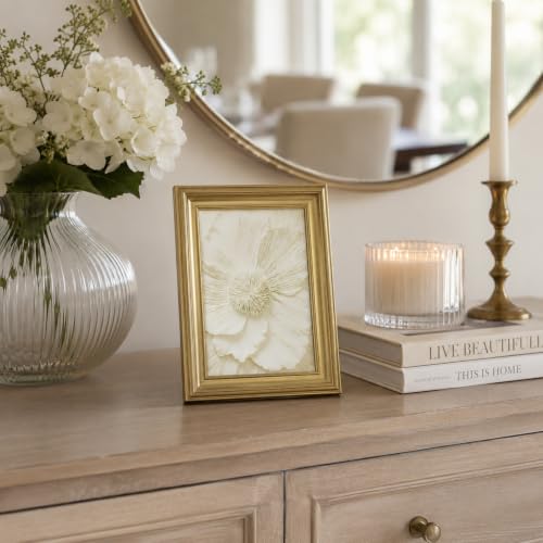 yByCute White Floral Wall Art, Gold-Tone Framed Canvas, 8 x 10 Inches
