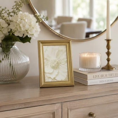 yByCute White Floral Wall Art, Gold-Tone Framed Canvas, 8 x 10 Inches