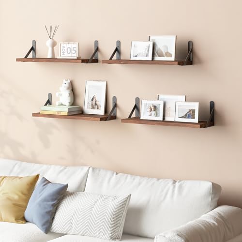 YGEOMER 16.5 Inch Floating Wall Shelves, Dark Carbonized Pine, Set of 6 - color: Dark Carbonized Pine, size: 16.5 x 6.1 x 0.59 inches