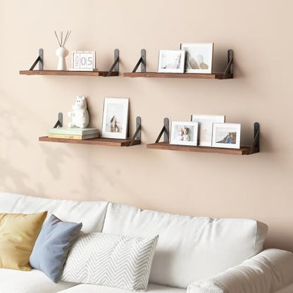 YGEOMER 16.5 Inch Floating Wall Shelves, Dark Carbonized Pine, Set of 6 - color: Dark Carbonized Pine, size: 16.5 x 6.1 x 0.59 inches