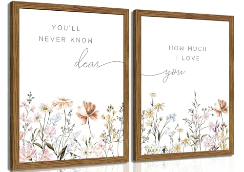 Wood Framed Wildflower Nursery Wall Art Set of 2, Boho Flower Botanical Wall Decor Paintings, Baby Girl Nurseries Pictures Posters Prints for Nursery Baby Room Bedroom Home Decoration 16x24 Inch - color: Colorful Flowers, size: 24L" x 16W"