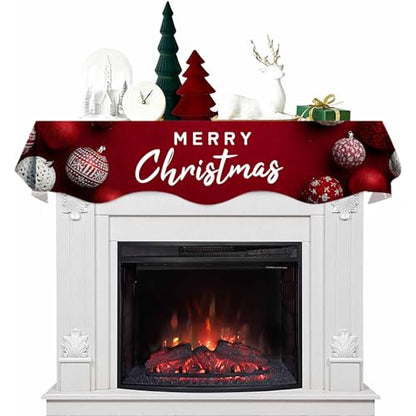 NYZE Christmas Mantel Scarf 60 x 17 Inch Fireplace Mantel Scarf Cover Decoration for Christmas Fireplace Scarf Shelf Top Runner Holiday Winter Home Decor - size: 60 x 17 in, style: Merry Christmas 3