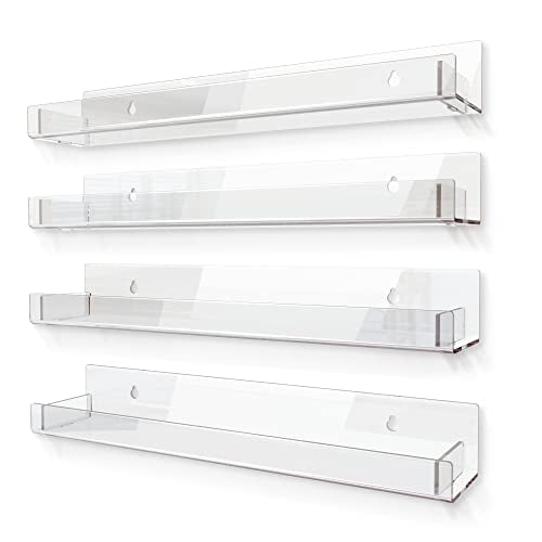 4 Pack 15 Inch Clear Acrylic Floating Wall Shelves, Kids Bookshel - color: 15in-clear