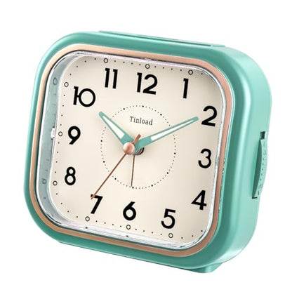 Tinload 4.3" Vintage Retro Analog Alarm Clock, Super Silent Non Ticking Clock with Manual Light, Snooze, Battery Operated, Simply Design, for Living Room, Bedroom, Bedside, Desk(Green) - style: Green-RoseGold