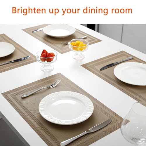 Khaki Vinyl Placemats Set of 6, Heat Resistant Table Placemats - color: Khaki