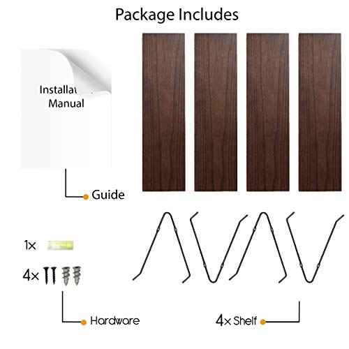 Rustic State Moma Wall Mounted Narrow Decorative Floating Shelves with Triangle Brackets - Picture Ledge, Display for Collectibles Memorabilia Awards Objects Toiletries - Set of 4 - Walnut