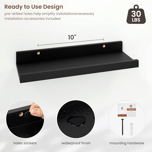 Axeman Picture Ledge Shelf, 16 Inch Black Floating Shelves Set of 4 - color: Black, size: 16 Inch