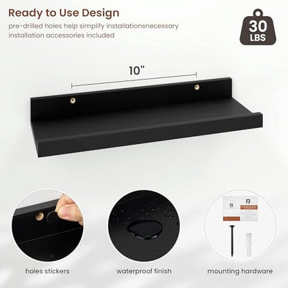 Axeman Picture Ledge Shelf, 16 Inch Black Floating Shelves Set of 4 - color: Black, size: 16 Inch