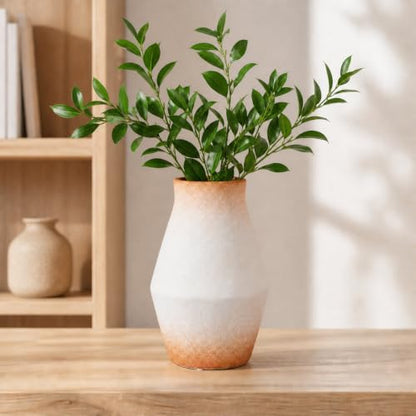 Rustic Farmhouse Ceramic Vase, 10 Inch - color: Brown and White, size: 10 inch