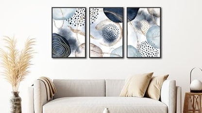 Large Framed Canvas Wall Art, Shapley Blue Abstract, 16"x24" Set of 3 - color: shapley blue, size: 16"x24"x3 Framed