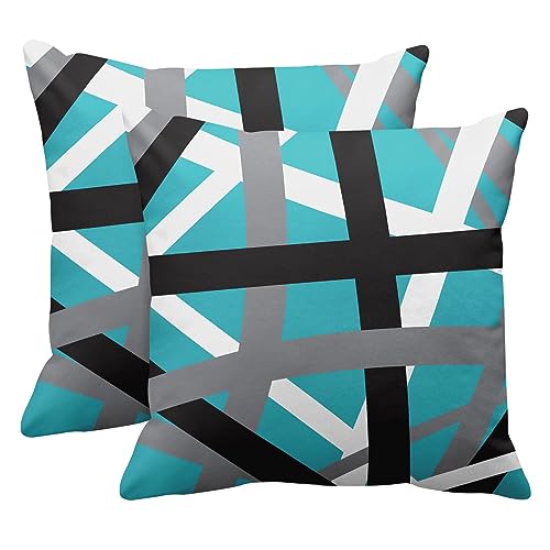 Emvency Throw Pillow Covers Set of 2, 16 x 16 Inch, Striped Retro Teal - color: Teal, size: 16" x 16" (Pack of 2)