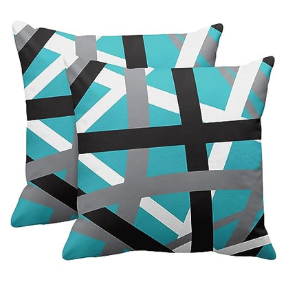 Emvency Throw Pillow Covers Set of 2, 18 x 18 Inch, Retro Striped Teal - color: Teal, size: 18" x 18" (Pack of 2)