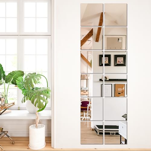 TRAHOME Home Gym Mirror Tiles for Wall, 12"x12"x12PCS Full Length Mirror - size: 12"x12" (12 PCS)