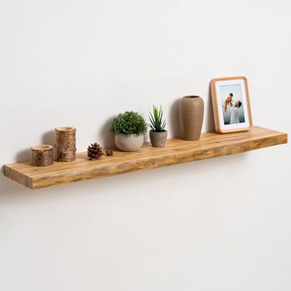 fuqing Live Edge Floating Shelves for Wall, 40 Inch Solid Elm Wood Shelves - color: Natural Elm Live Edge - 8"d, size: 40"L - 1Pack