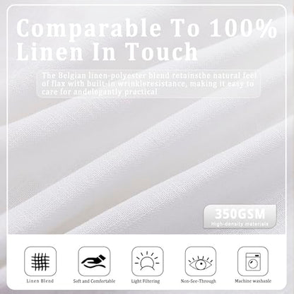 White Linen Pleated Curtains 63 Inch Length for Living Room - color: White, size: 40"W x 63"L (Pack of 2)