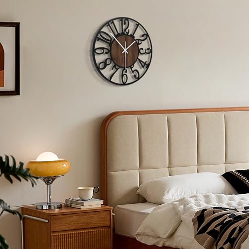 Maxstar 12" Silent Wall Clock – Battery Operated, Rustic Metal & Wood - color: Brown, size: 12 Inch