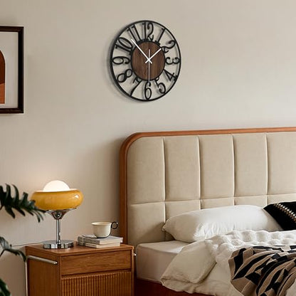 Maxstar 14" Silent Wall Clock – Battery Operated, Rustic Metal & Wood - color: Brown, size: 14 Inch