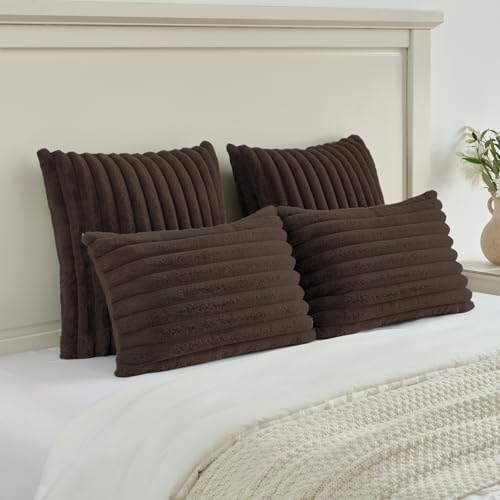 FUTEI Pack of 2 Faux Fur Throw Pillow Covers 12x20 Inch, Dark Coffee - color: Dark Coffee, size: 20" x 12" (Pack of 2)
