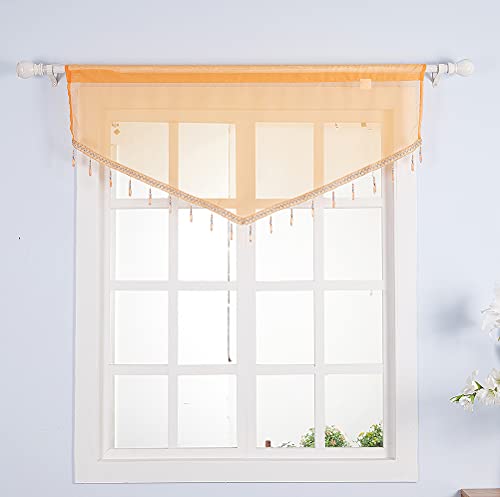 Molaxhome Swag Curtain Scalloped Curtain Valance Drape Sheer Lace Panel 1pc - color: Orange