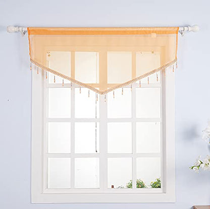 Molaxhome Swag Curtain Scalloped Curtain Valance Drape Sheer Lace Panel 1pc - color: Orange
