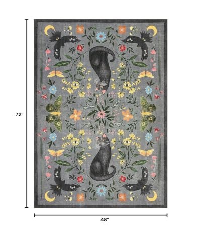 GarveeHome 4x6 Cat Washable Area Rug for Nursery Room, Mushroom Floral Grey Bedroom Rug Non Slip Low Pile Butterfly Carpet Stain Resistant Throw Rug for Dorm Kids Room Office Dining Room - color: Grey, size: 4' x 6' (Rectangular)