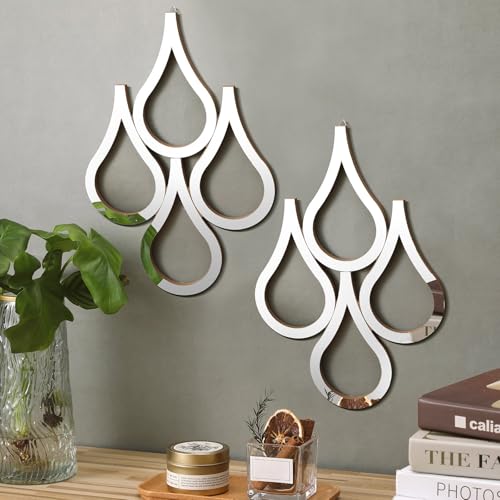 Weysat 2 Pieces Teardrop Wall Mirror Hanging Wall Mounted Decorative Accent Mirror for Home Living Room Bedroom Bathroom, 15.7 x 11 Inch(Silver) - color: Silver