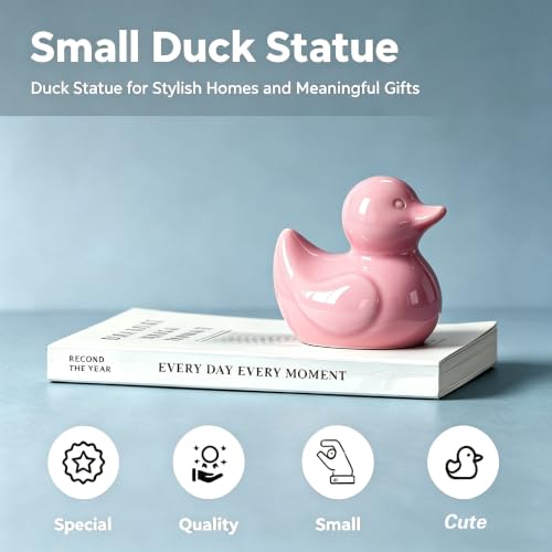 Pink Ceramic Duck Figurines, Mini Ducks Statues for Computer Decor, Desk - color: Pink