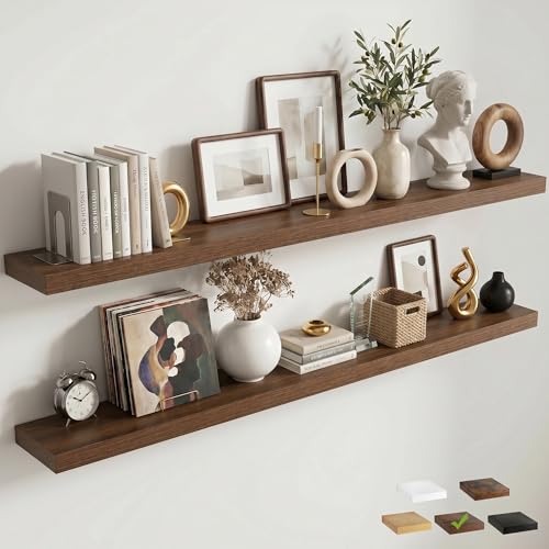 72 Inch Floating Shelves for Wall, 8"D Wood Storage Shelves, Walnut Finish - color: Walnut, size: 72 Inch
